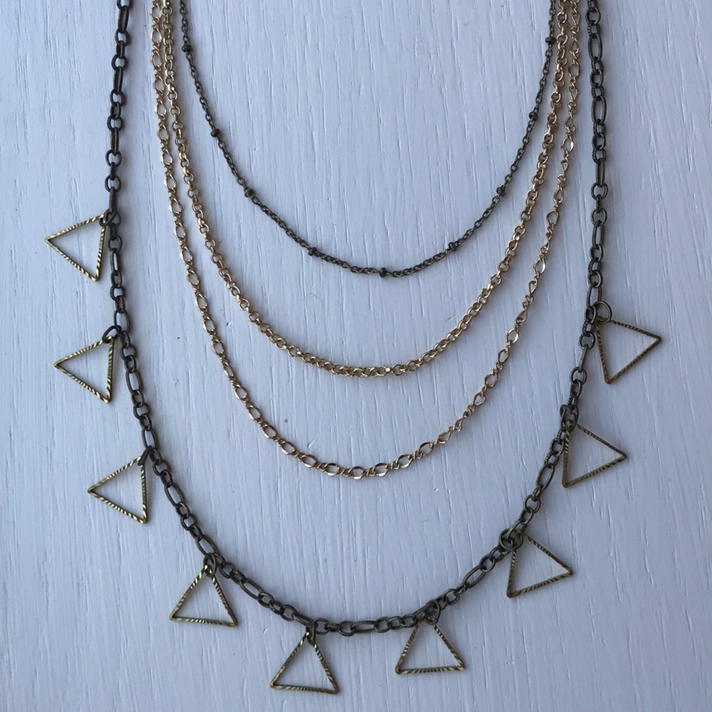 Dainty Layered Necklace with green ribbon tie